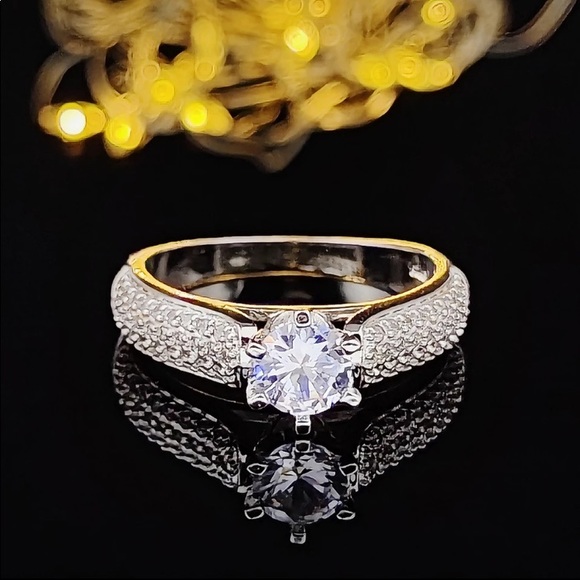 2PC 925 STERLING SILVER CUBIC ZIRCON SET RING + BAND - Picture 5 of 6